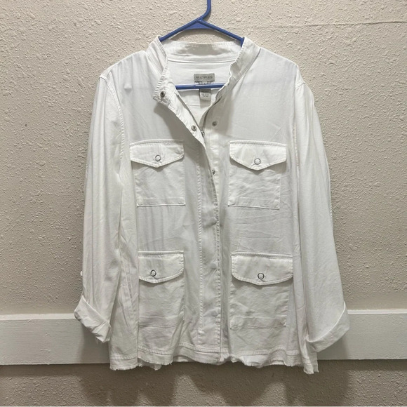 Multiples White Zipper Light Jacket with Pockets Large - Picture 1 of 6